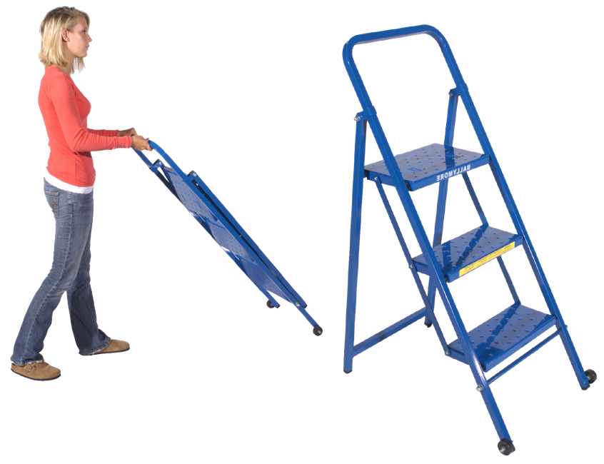 Thin-Line Folding Rolling Ladders — original catalog photograph