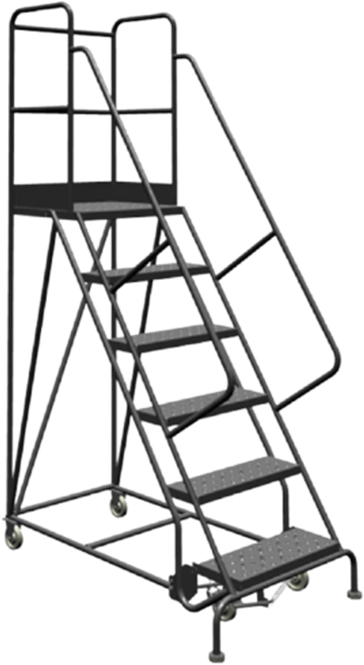 Deep-Top-Step Steel Rolling Ladders — catalog equipment photograph