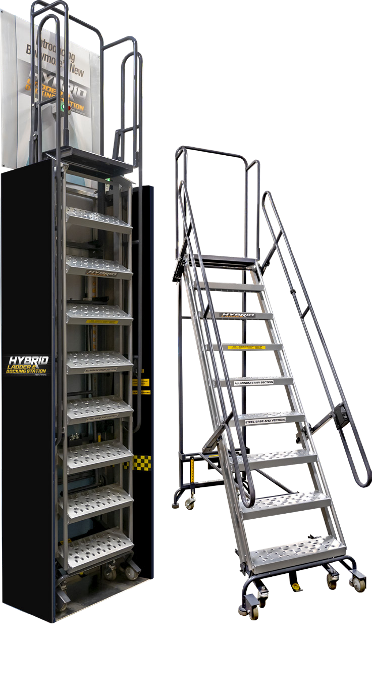 Hybrid Foldable Rolling Ladders and Docking Stations — original catalog photograph