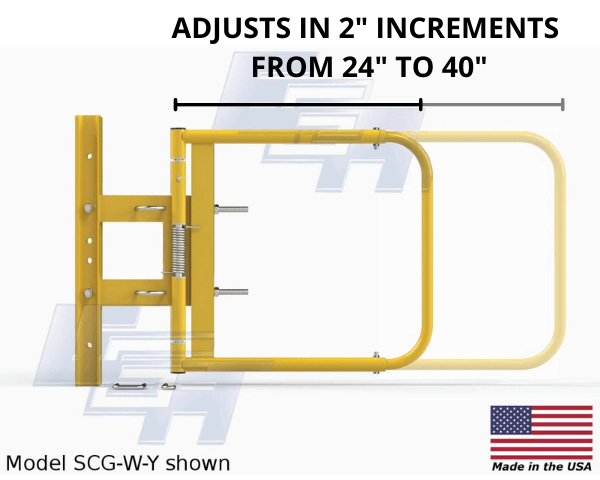 Adjustable Self-Closing Industrial Swing Gates — Yellow Industrial Swing Gate SCG-W-Y Adjustable in 2" Increments