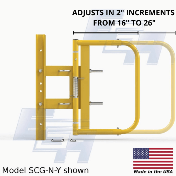 Adjustable Self-Closing Industrial Swing Gates — Yellow Industrial Swing Gate SCG-N-Y Adjusts in 2" Increments