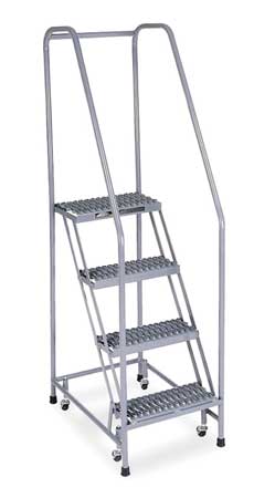 4 STEPS, 40″ H STAINLESS STEEL ROLLING LADDER, 450 LB. LOAD CAPACITY