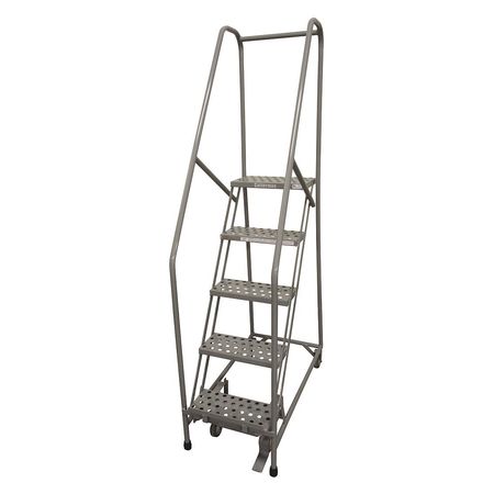 5 STEPS, 50″ H STAINLESS STEEL ROLLING LADDER, 450 LB. LOAD CAPACITY