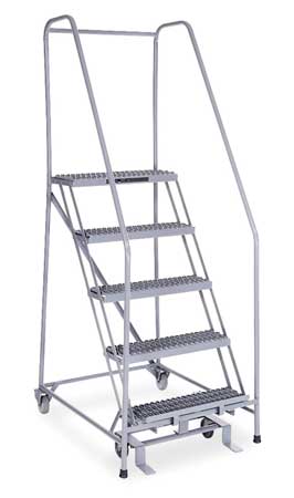 5 STEPS, 50″ H STAINLESS STEEL ROLLING LADDER, 450 LB. LOAD CAPACITY
