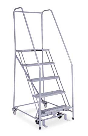 5 STEPS, 50″ H STAINLESS STEEL ROLLING LADDER, 450 LB. LOAD CAPACITY