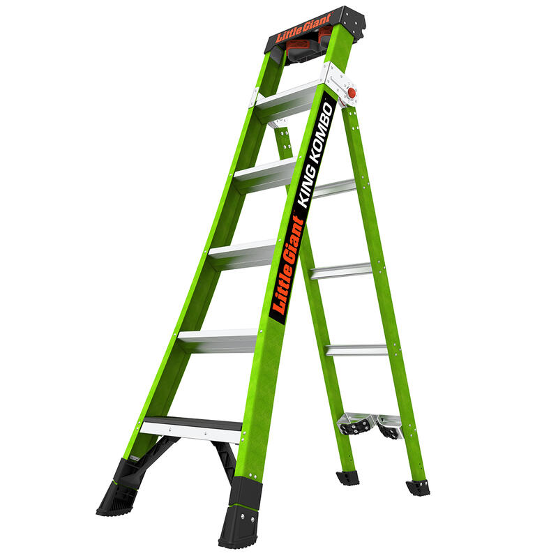 KING KOMBO Industrial, 6 + 4 Model – EN 131 – 150 kg Rated, Fiberglass 3-in-1 All-Access Combination Ladder with Rotating Wall Pad, V-Rung Corner Pad, GROUND CUE, and Heavy-Duty Feet