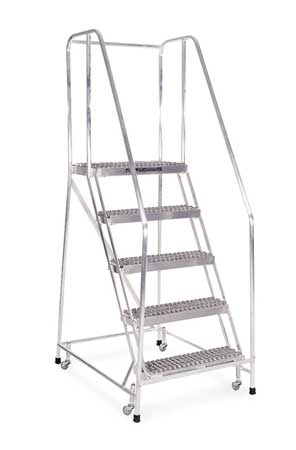 5 STEPS, 50″ H ALUMINUM ROLLING LADDER, 350 LB. LOAD CAPACITY