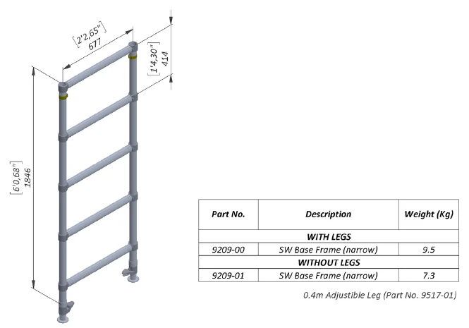 Single-Width Scaffold Base Frame with Adjustable Legs — 9209-00 — product view
