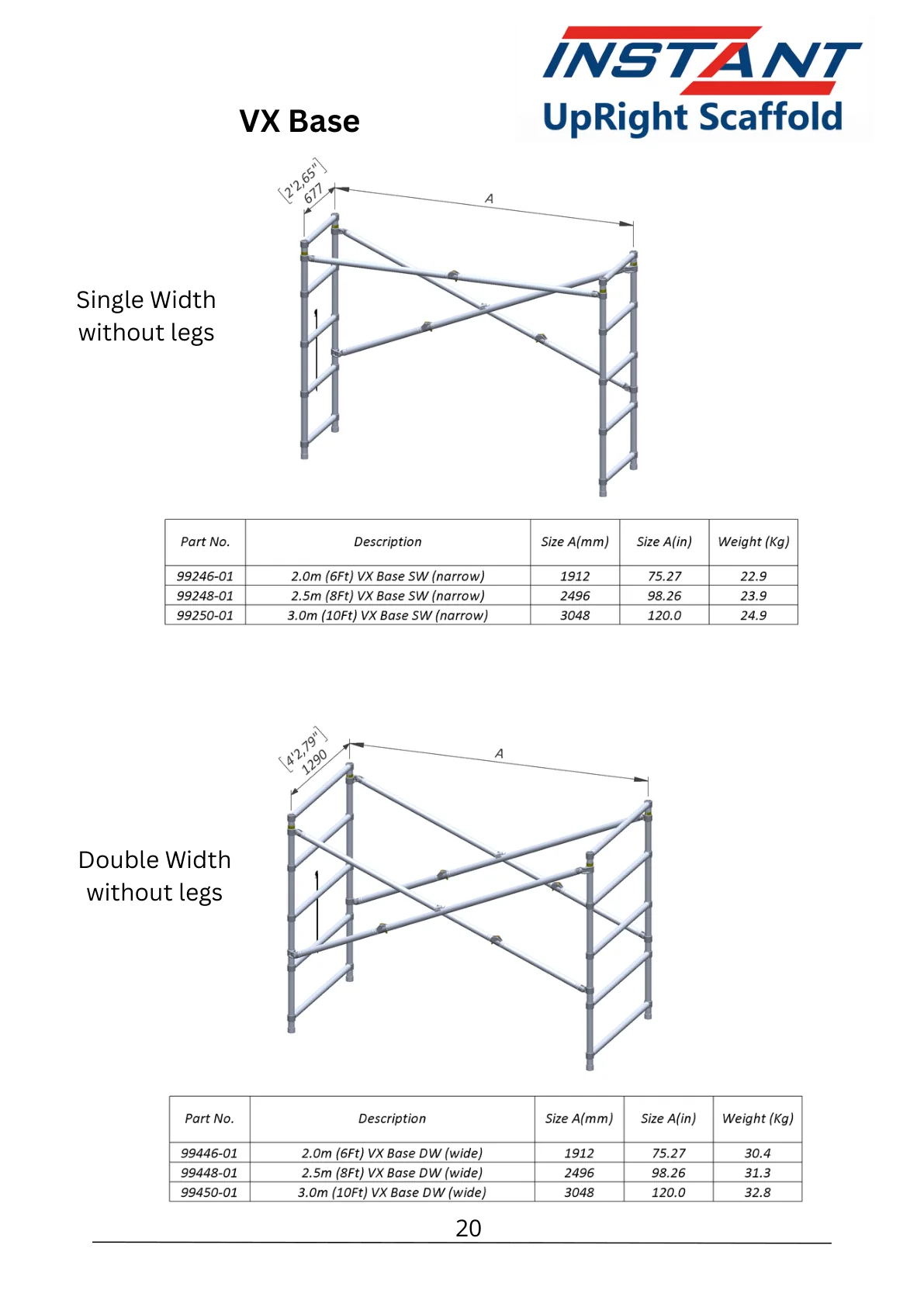 2.0 m Single-Width V-X Base Without Legs — 99246-01 — product view