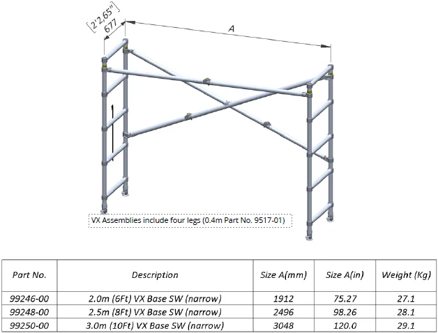 2.0 m Single-Width V-X Folding Base Assembly — 99246-00 — product view