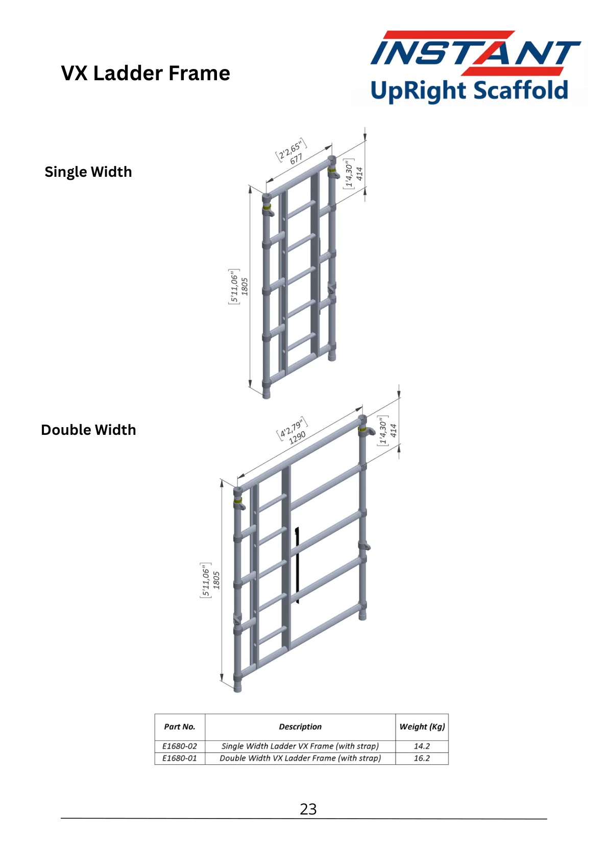 Single-Width V-X Ladder Frame with Strap — E1680-02 — product view