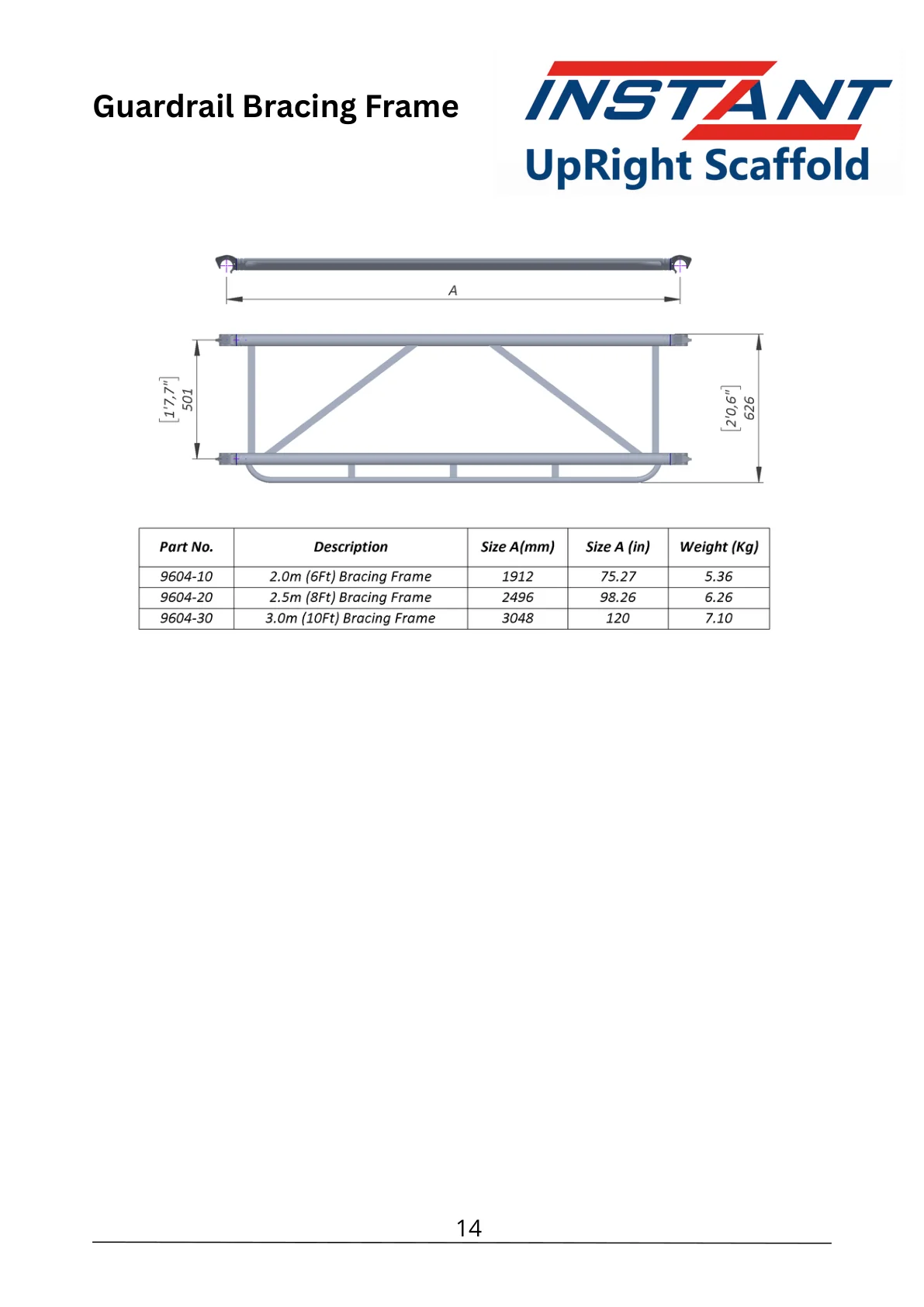 2.0 m Additional Bracing Frame — 9604-10 — product view