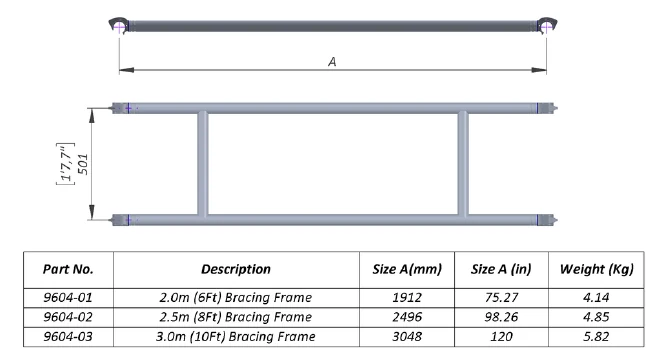 2.0 m Scaffold Bracing Frame — 9604-01 — product view