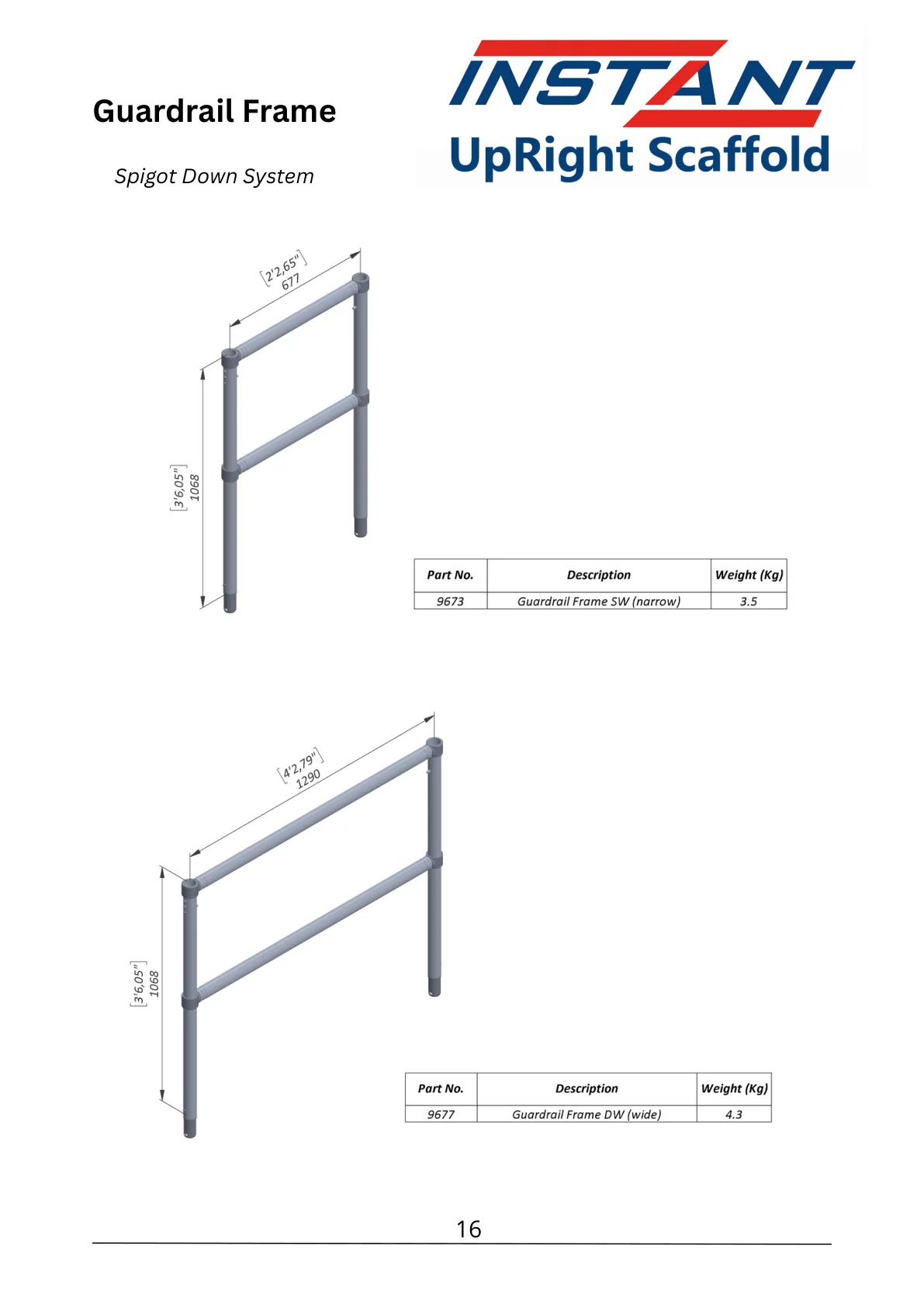 Single-Width Spigot-Down Guardrail Frame — 9673 — product view