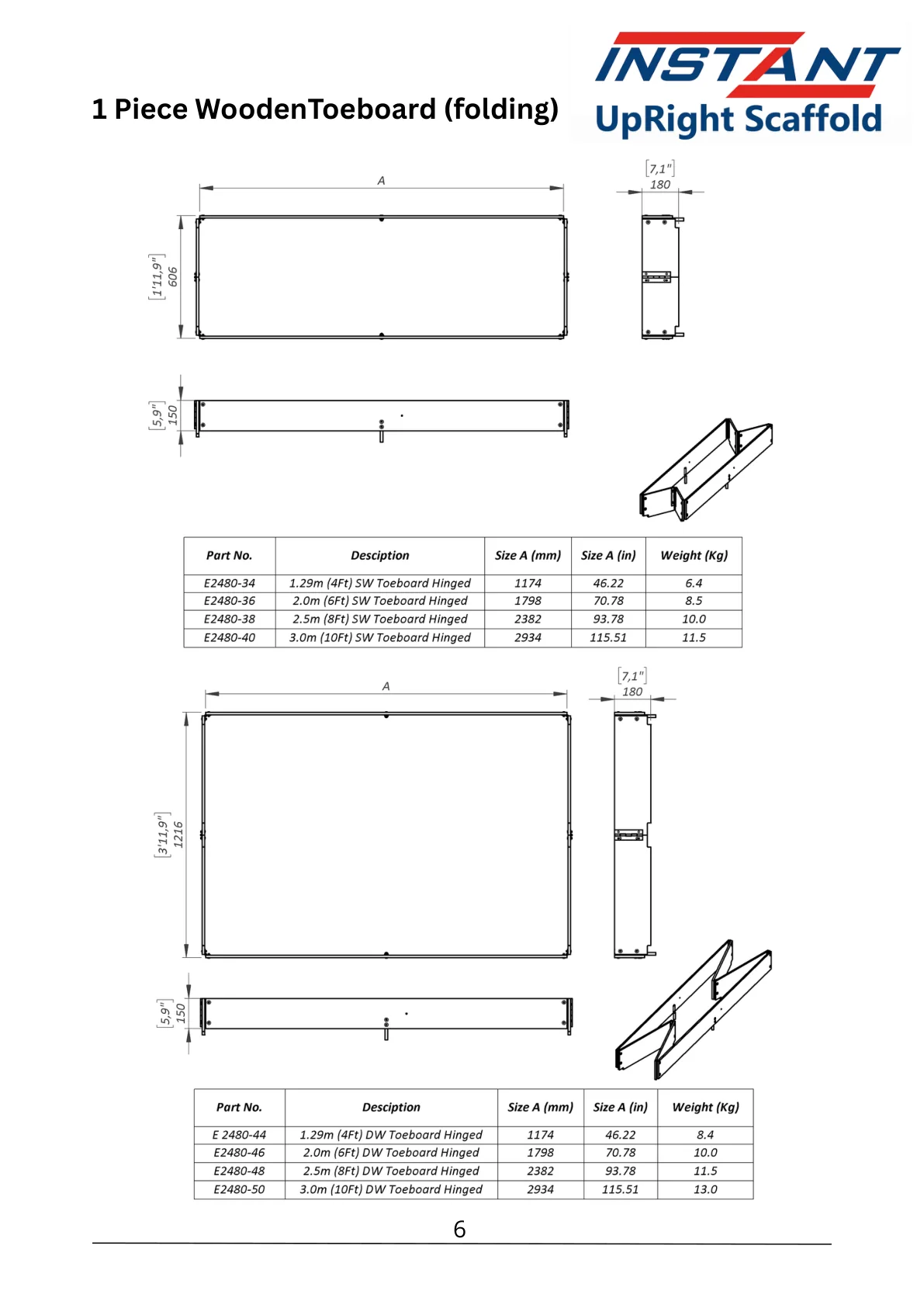 1.29 m Single-Width Hinged Toe Board — E2480-34 — product view