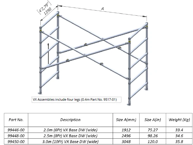 2.0 m Double-Width V-X Folding Base Assembly — 99446-00 — product view