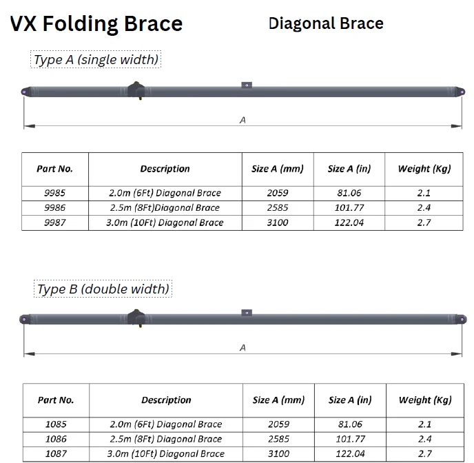 2.0 m Type A Single-Width V-X Folding Diagonal Brace — 9985 — product view
