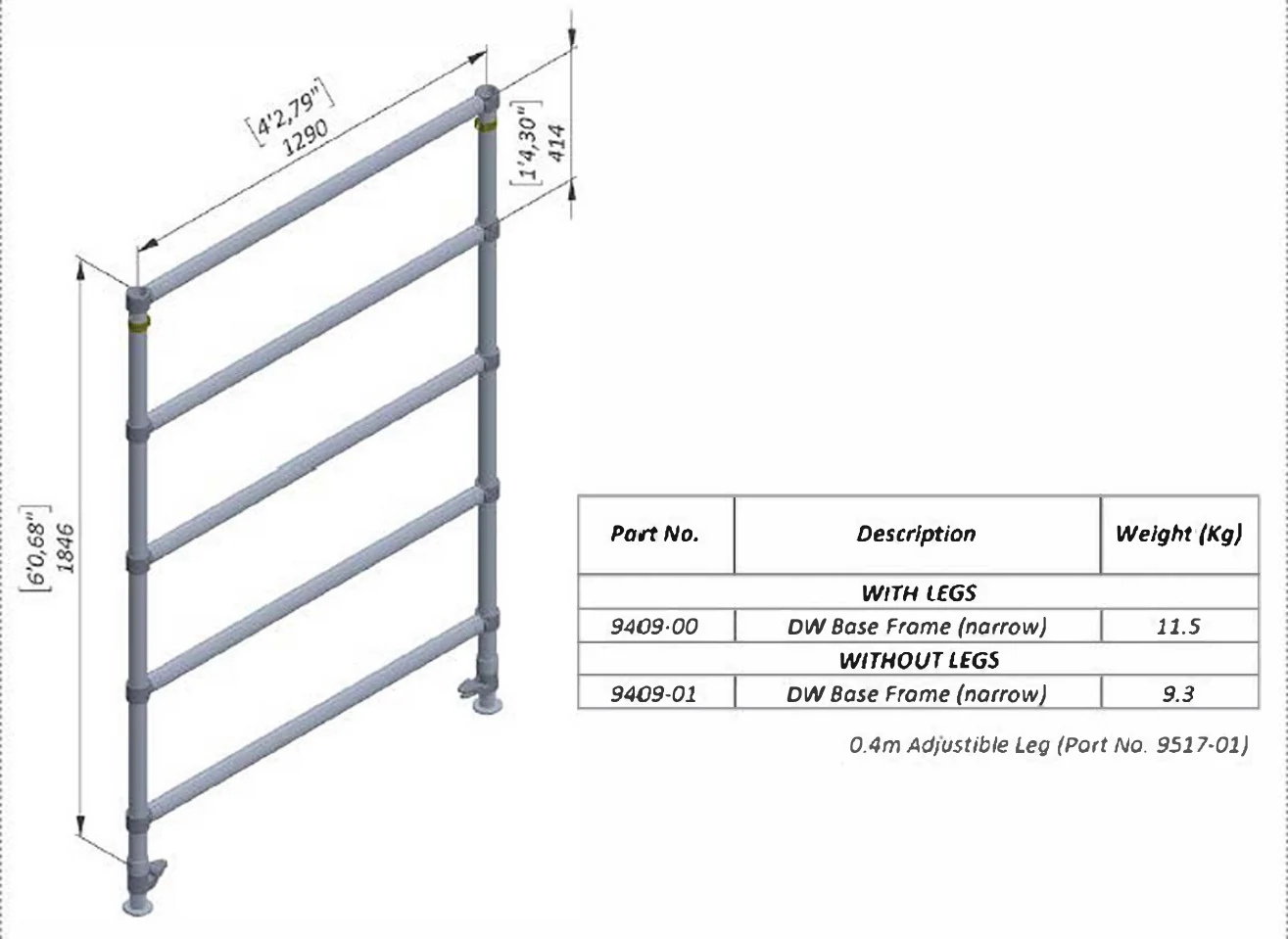 Double-Width Scaffold Base Frame with Adjustable Legs — 9409-00 — product view