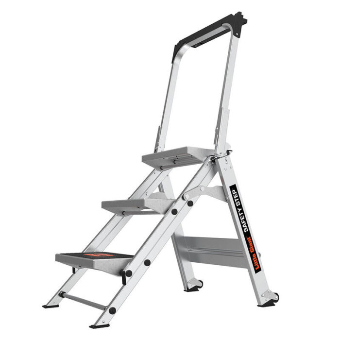 SAFETY STEP, 3-Step Model - ANSI Type IA - 300 lb Rated, Aluminum Step Stool with Handrail
